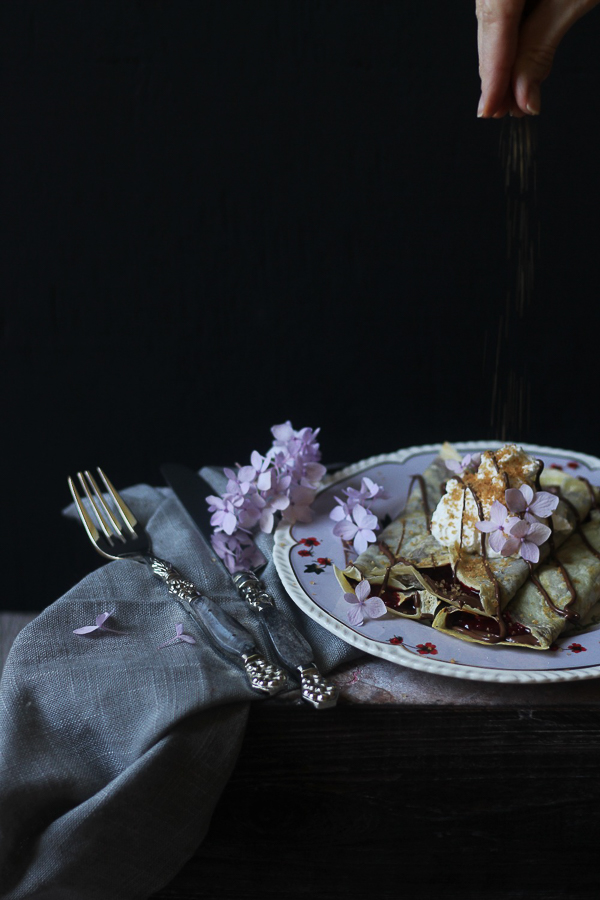 Nutella Raspberry Crêpes with Cinnamon Sugar Sprinkle