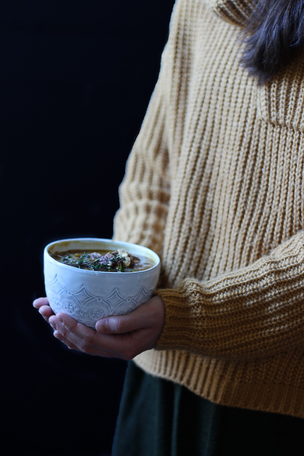 Roasted Pumpkin and Kale Soup with Candied Pecans and Pepitas