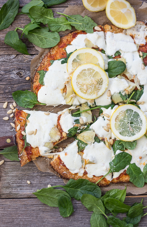 Spinach and Artichoke Cauliflower Crust Pizza