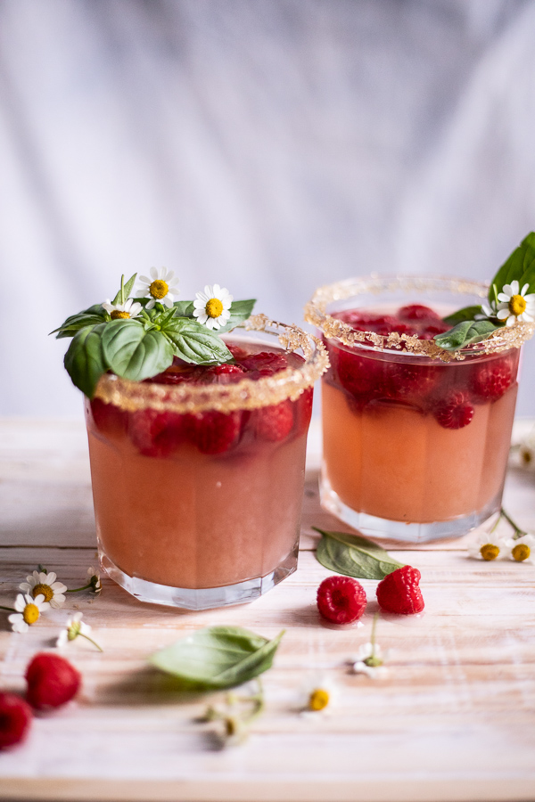 Raspberry Basil Chamomile Palomas.