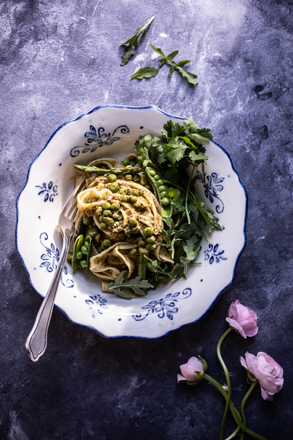 Arugula, Spring Pea, and Asparagus Pasta.