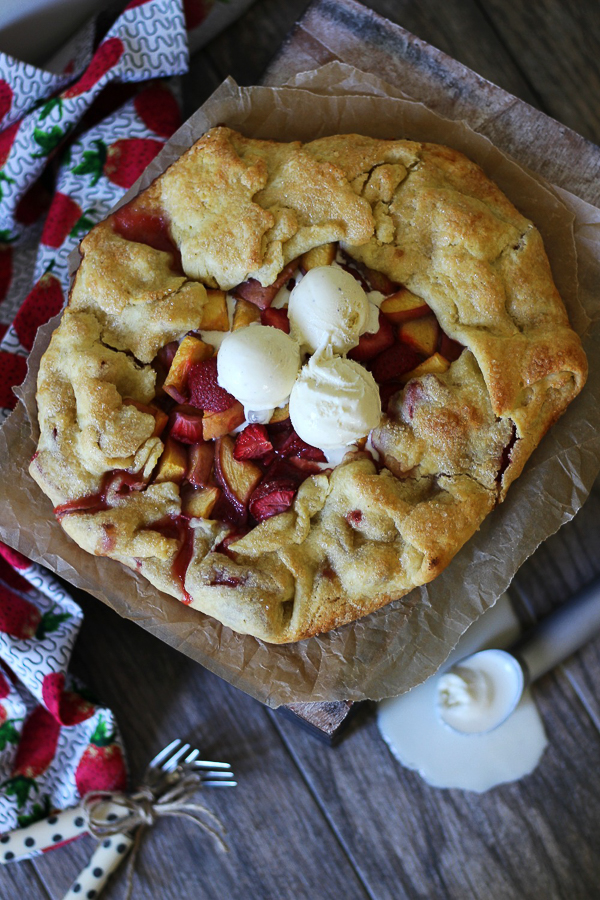 Peach Strawberry Galette with Spiced Vanilla Ice Cream