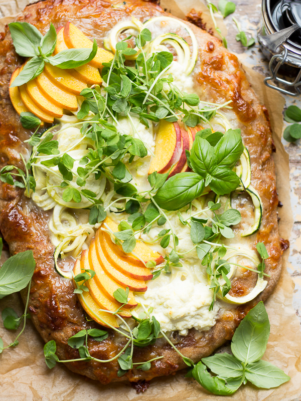Balsamic Peach, Ricotta, and “Zoodle” Pizza