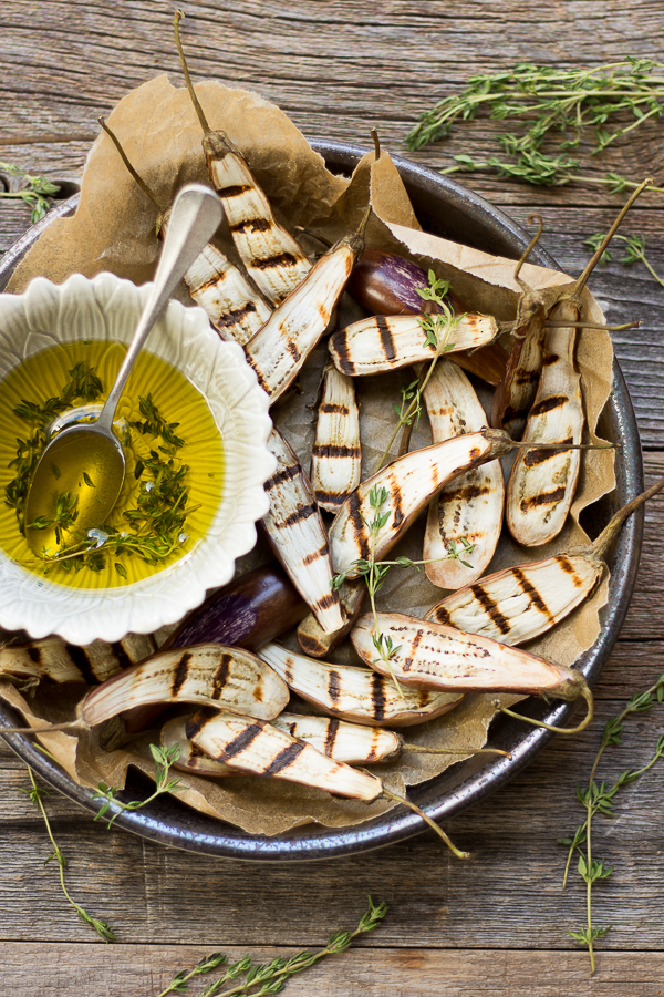 Grilled Fairy Tale Eggplant with Thyme Olive Oil