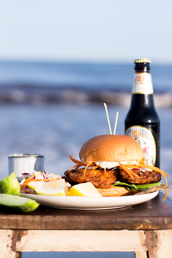 Summer’s End Fishwich with Lemon Cole Slaw…on the beach!