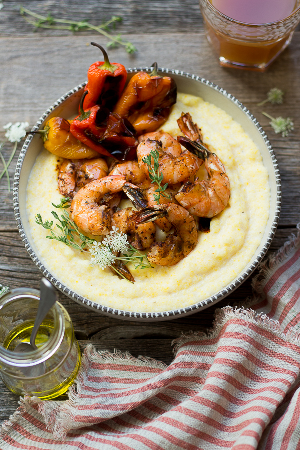 Summer Polenta with Chipotle Shrimp and Roasted Rainbow Peppers (+ video)