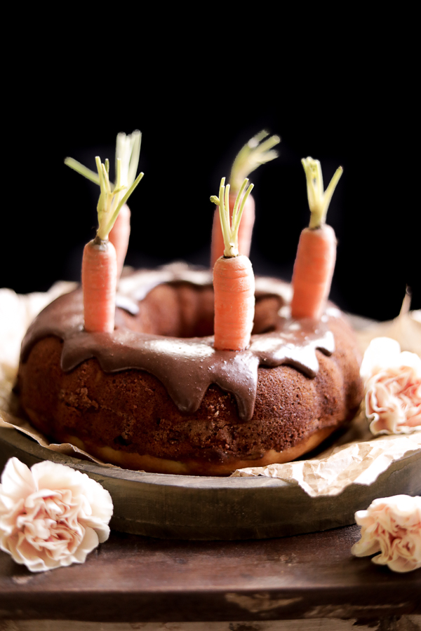Carrot Patch Cinnamon Coffee Bundt Cake with Nutella Icing.