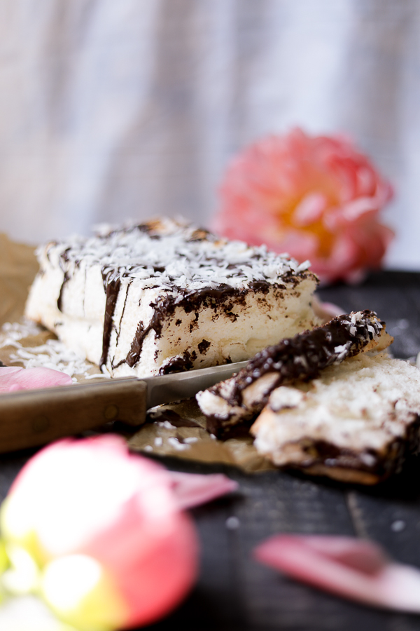 Coconut Chocolate Drizzle Angel Food Bread.