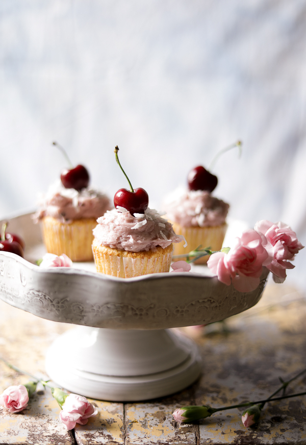 Cherry Vanilla Coconut Cupcakes.